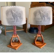 1950 Vintage 2 Lamps with Mica Palomino Horse Shades  